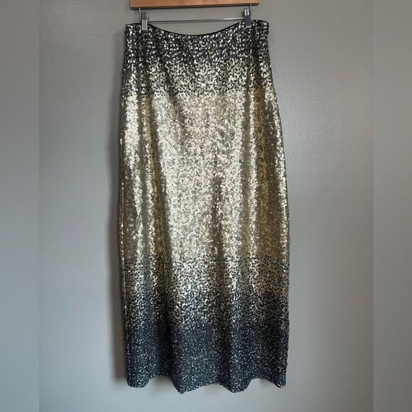 Heidi Daus gold black ombré sequins maxi skirt glam regencycore cocktail party - Picture 3 of 8